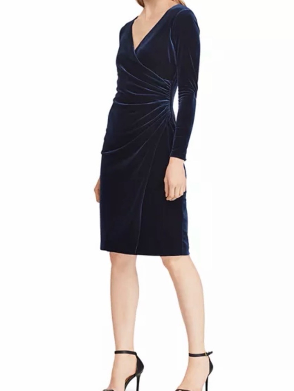 Lauren Ralph Lauren Dark Blue Velvet Surplice Dress 12